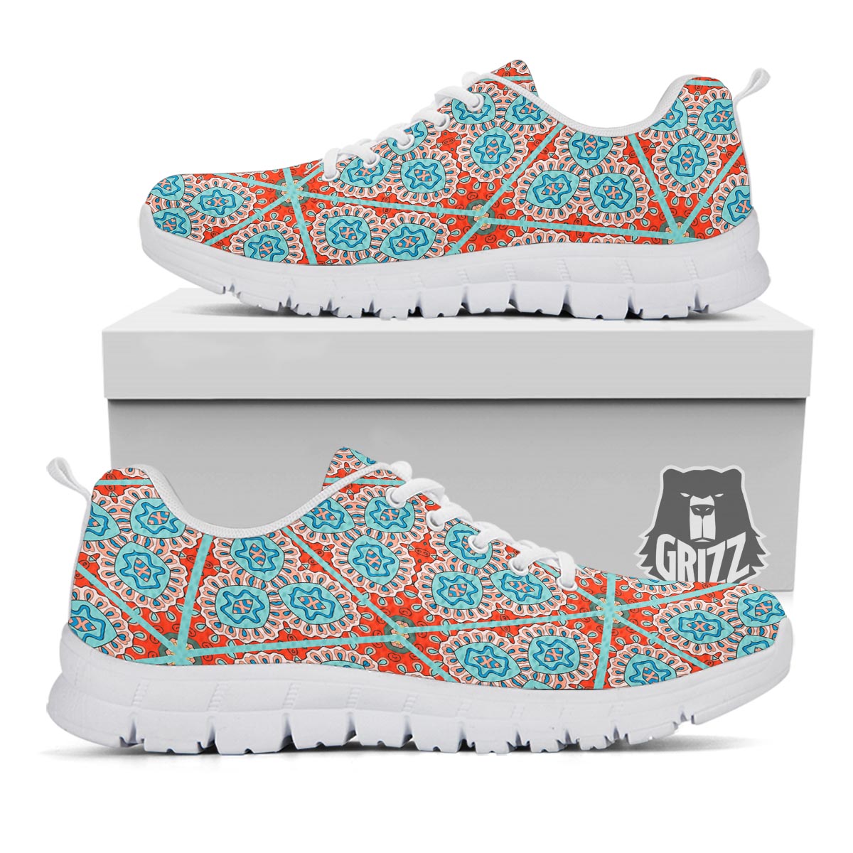 Mandala Triangle Bohemian Print Pattern White Sneaker-grizzshop