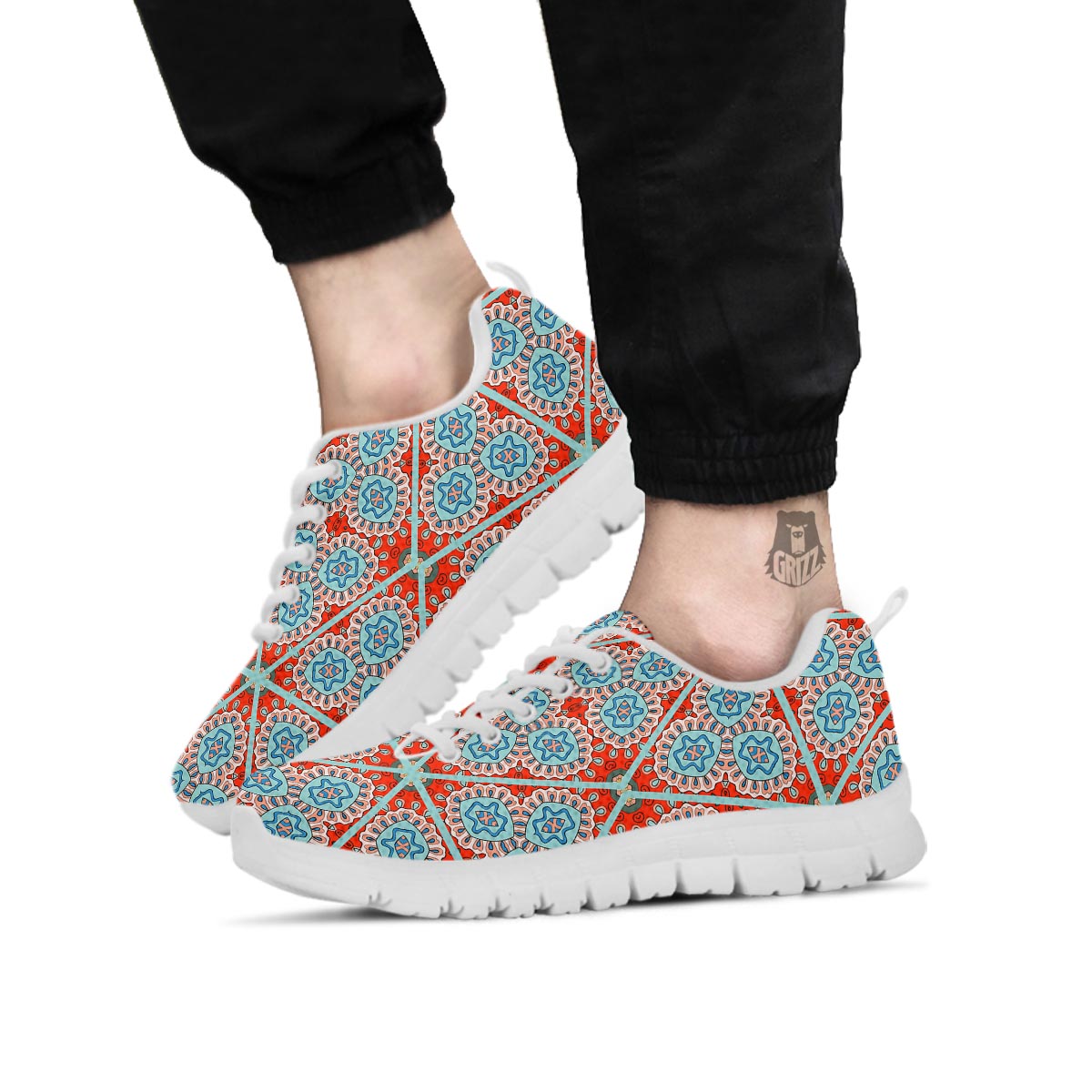 Mandala Triangle Bohemian Print Pattern White Sneaker-grizzshop