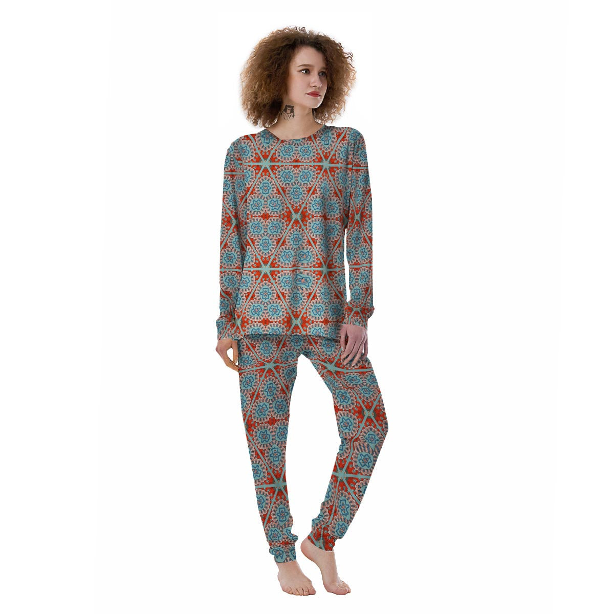 Mandala Triangle Bohemian Print Pattern Women's Pajamas-grizzshop