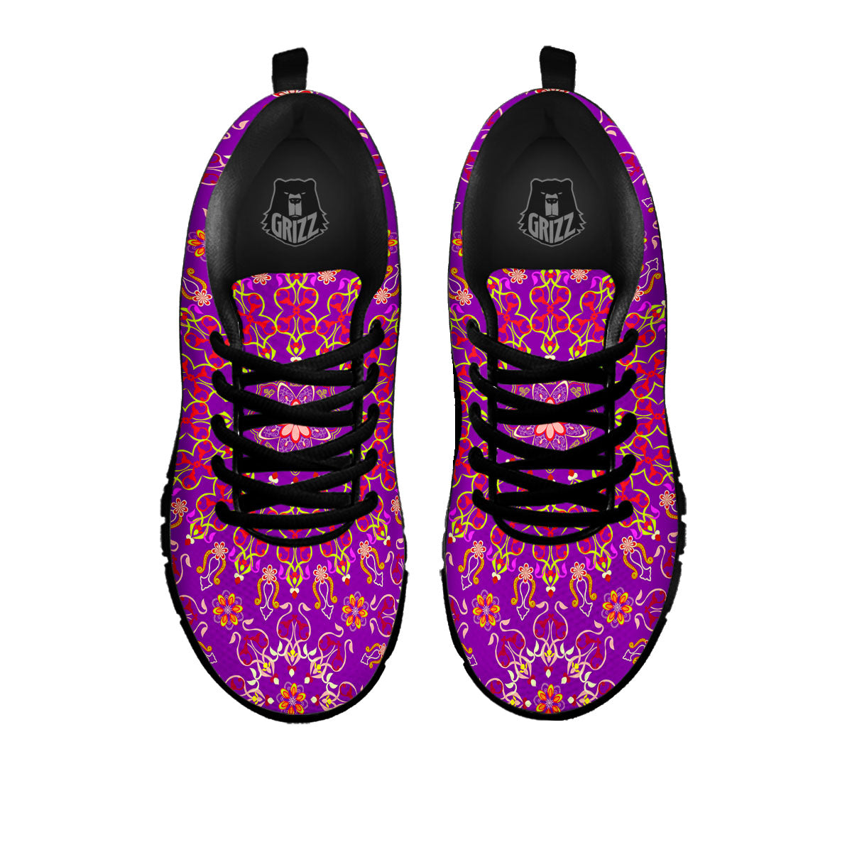 Mandala Trippy Purple Print Black Sneaker-grizzshop