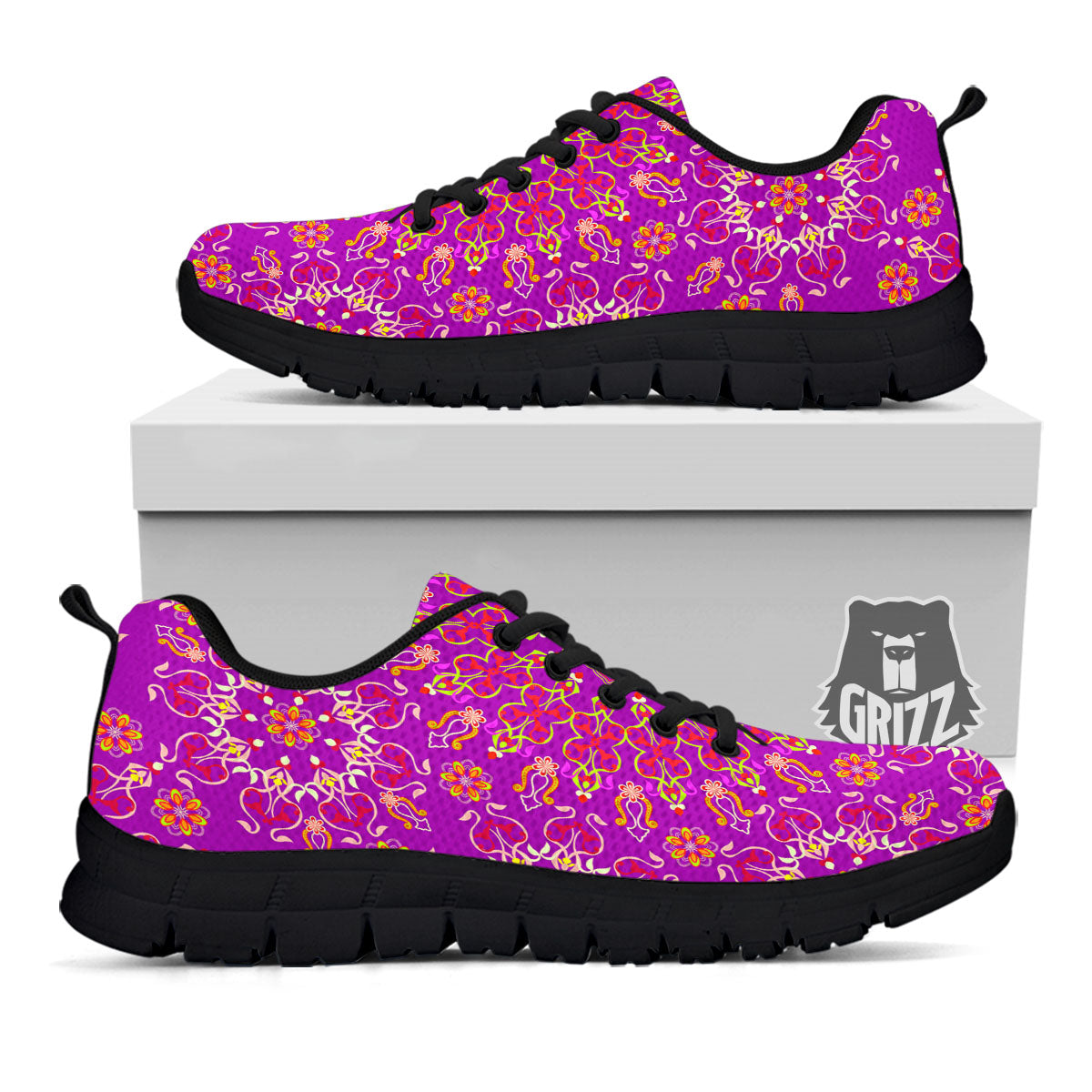 Mandala Trippy Purple Print Black Sneaker-grizzshop