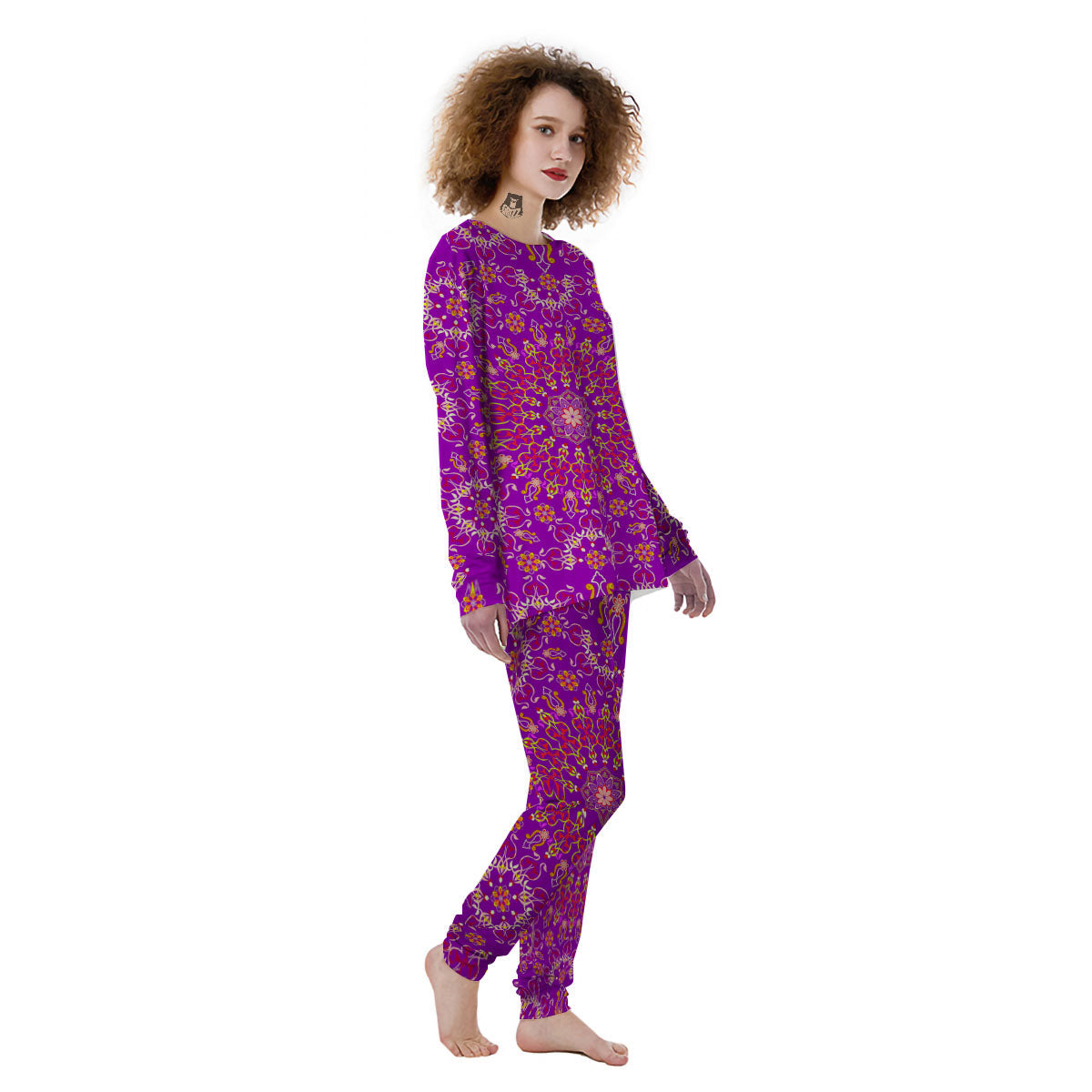 Mandala Trippy Purple Print Women's Pajamas-grizzshop