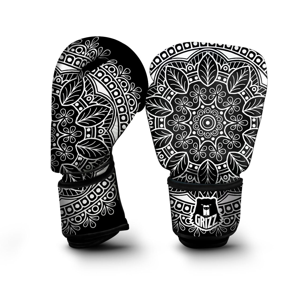 Mandala White And Black Print Boxing Gloves-grizzshop