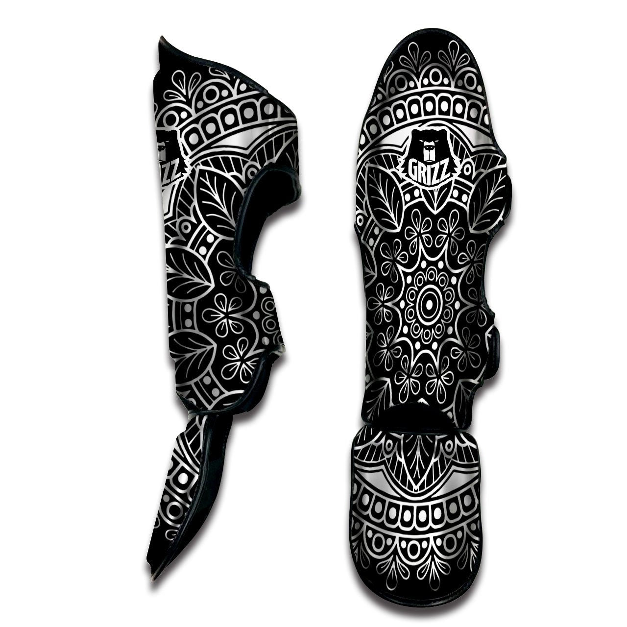 Mandala White And Black Print Muay Thai Shin Guards-grizzshop