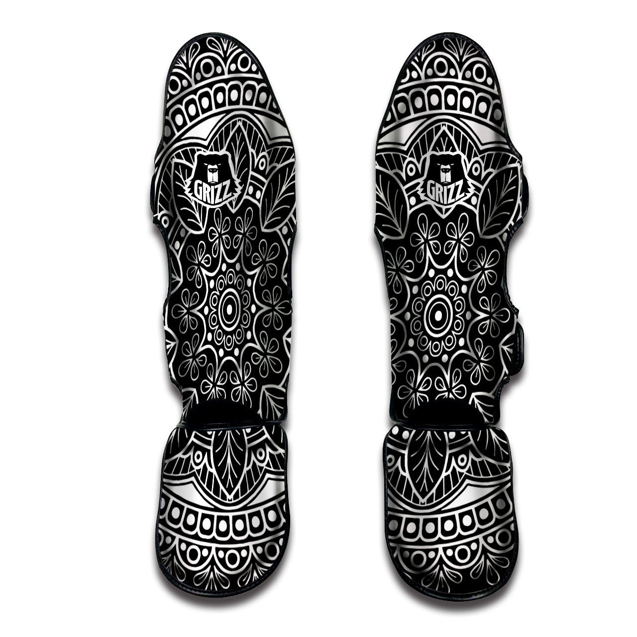 Mandala White And Black Print Muay Thai Shin Guards-grizzshop