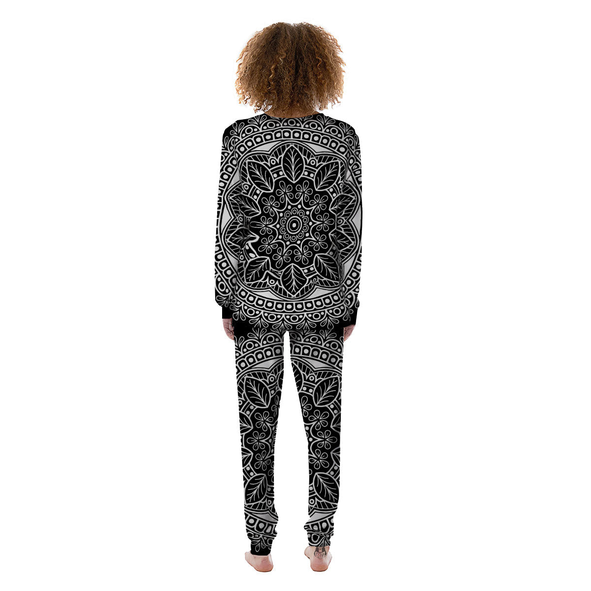 Mandala White And Black Print Women's Pajamas-grizzshop