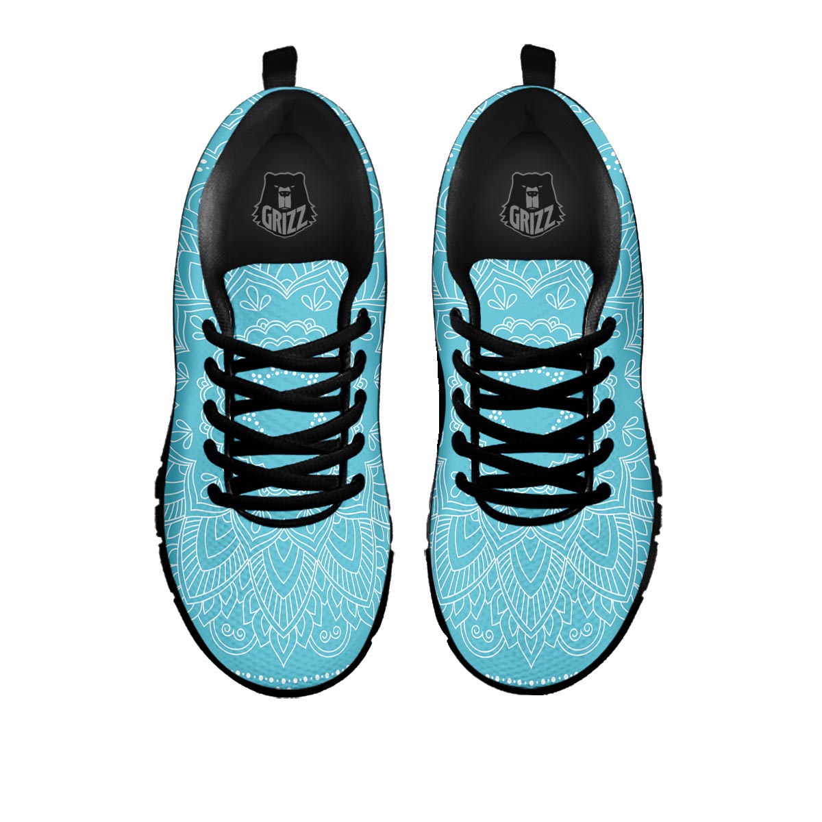 Mandala White And Teal Print Black Sneaker-grizzshop