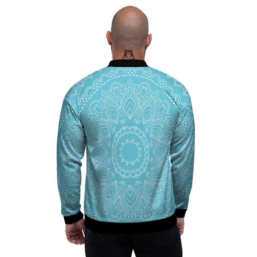 Mandala White And Teal Print Men's Bomber Jacket-grizzshop