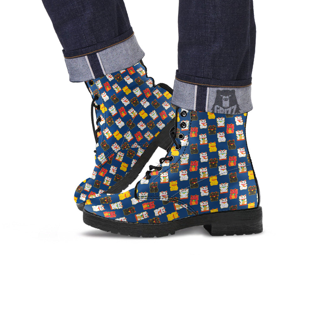 Maneki Neko Colorful Print Pattern Leather Boots-grizzshop