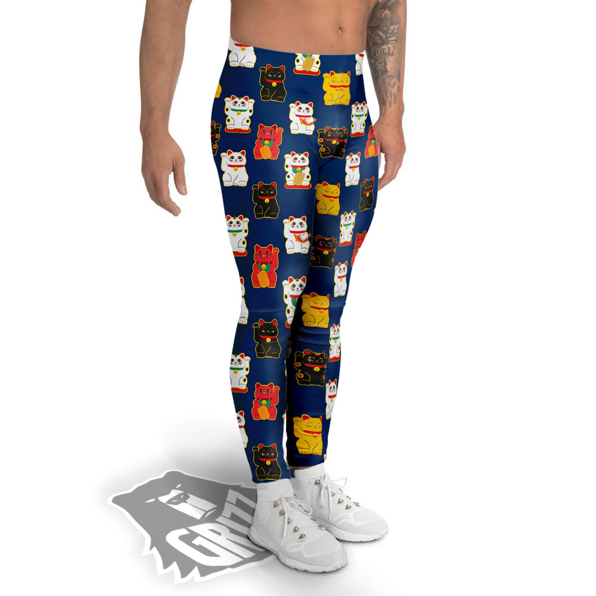 Maneki Neko Colorful Print Pattern Men's Leggings-grizzshop