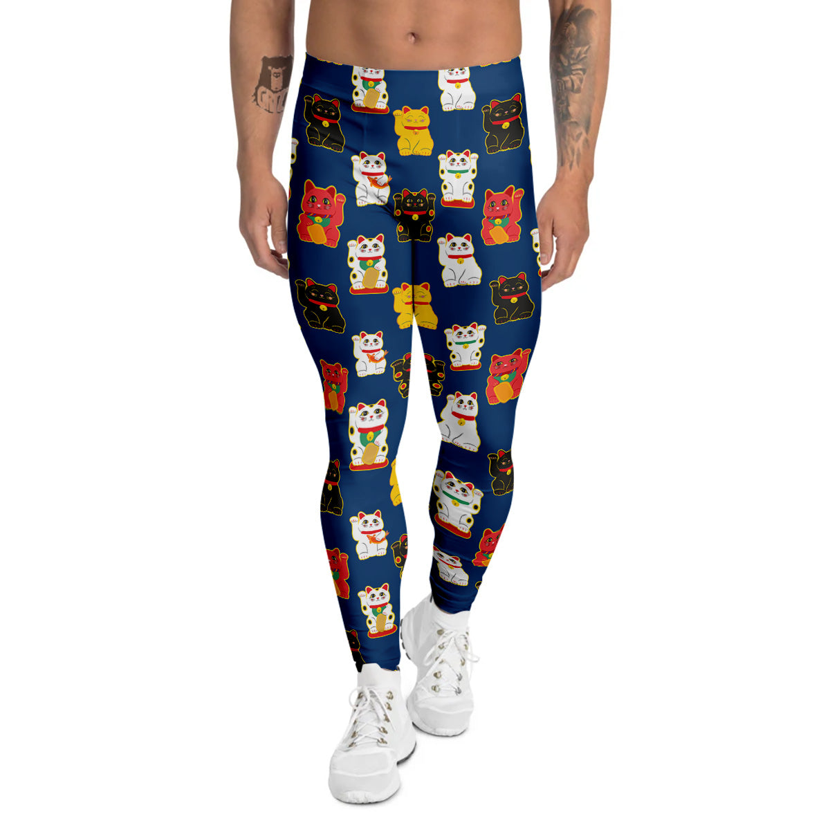 Maneki Neko Colorful Print Pattern Men's Leggings-grizzshop