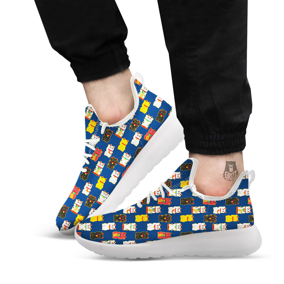 Maneki Neko Colorful Print Pattern White Athletic Shoes-grizzshop