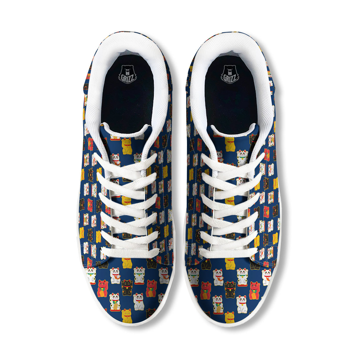 Maneki Neko Colorful Print Pattern White Low Top Sneakers-grizzshop