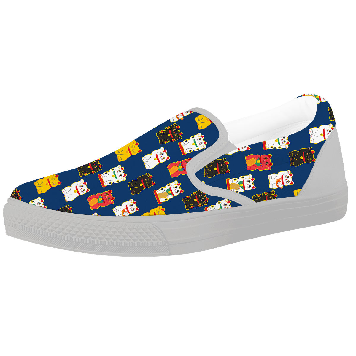 Maneki Neko Colorful Print Pattern White Slip On Shoes-grizzshop