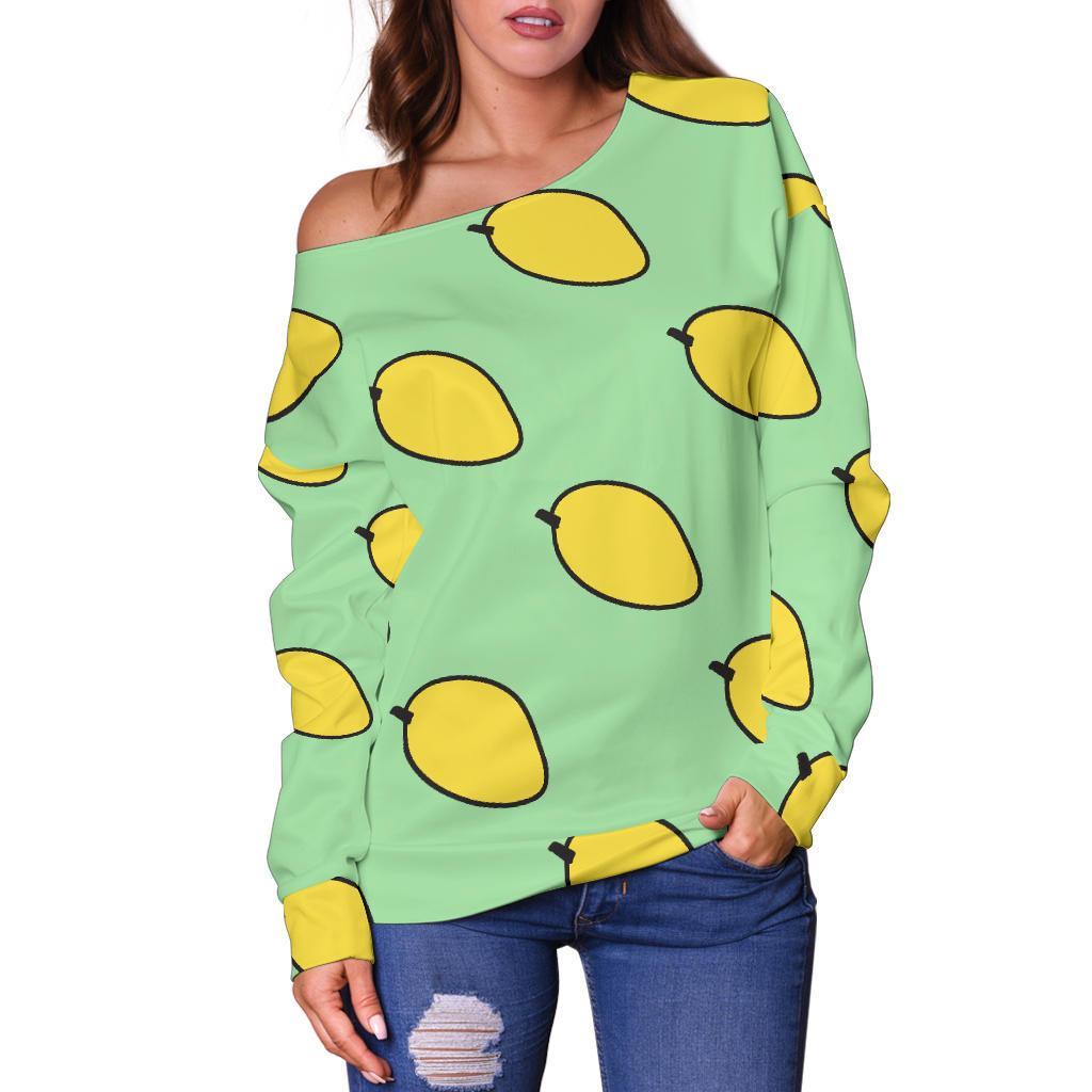 Mango Cute Pattern Print Women Off Shoulder Sweatshirt-grizzshop