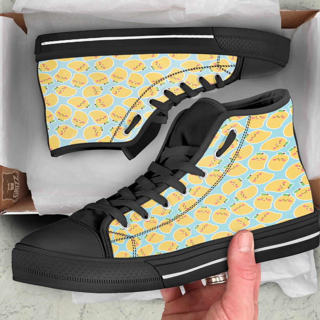 Mango Cute Print Pattern Black High Top Shoes-grizzshop