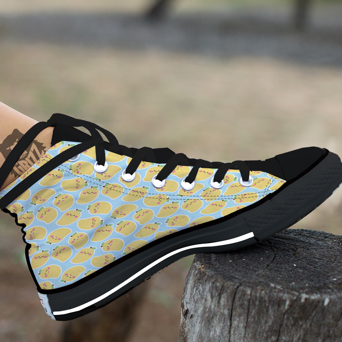 Mango Cute Print Pattern Black High Top Shoes-grizzshop