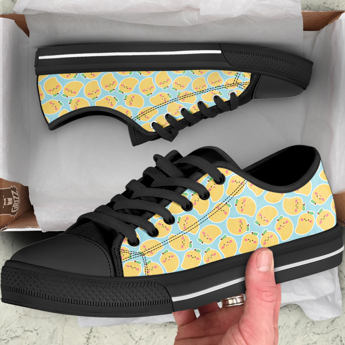 Mango Cute Print Pattern Black Low Top Shoes-grizzshop