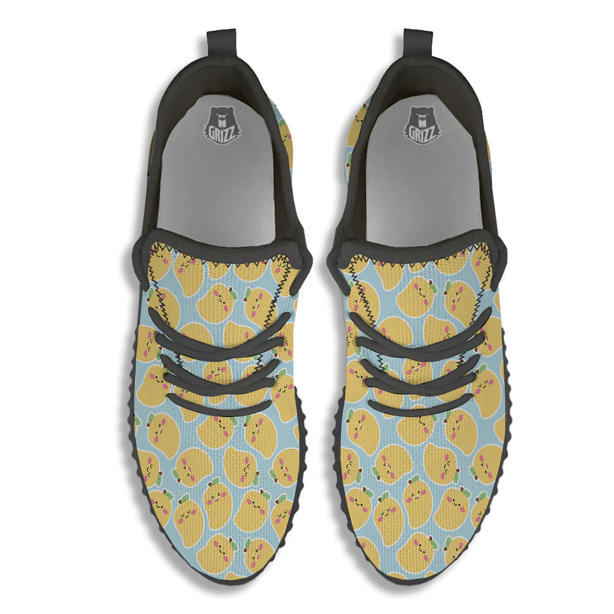 Mango Cute Print Pattern Black Walking Shoes-grizzshop