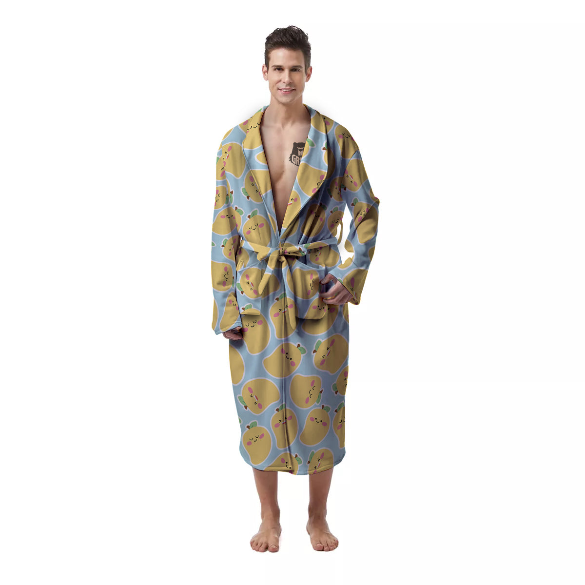 Mango Cute Print Pattern Men's Robe-grizzshop