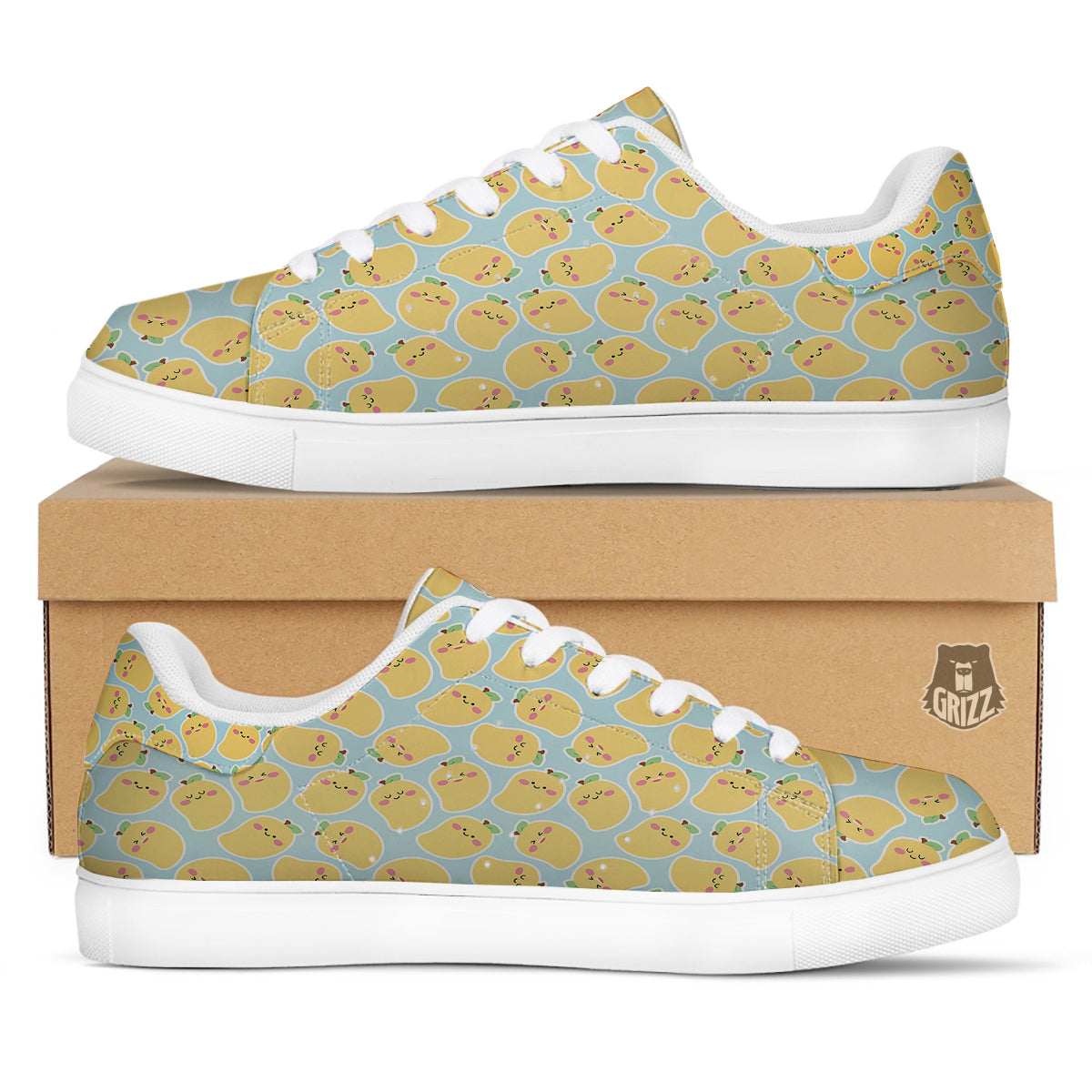 Mango Cute Print Pattern White Low Top Sneakers-grizzshop