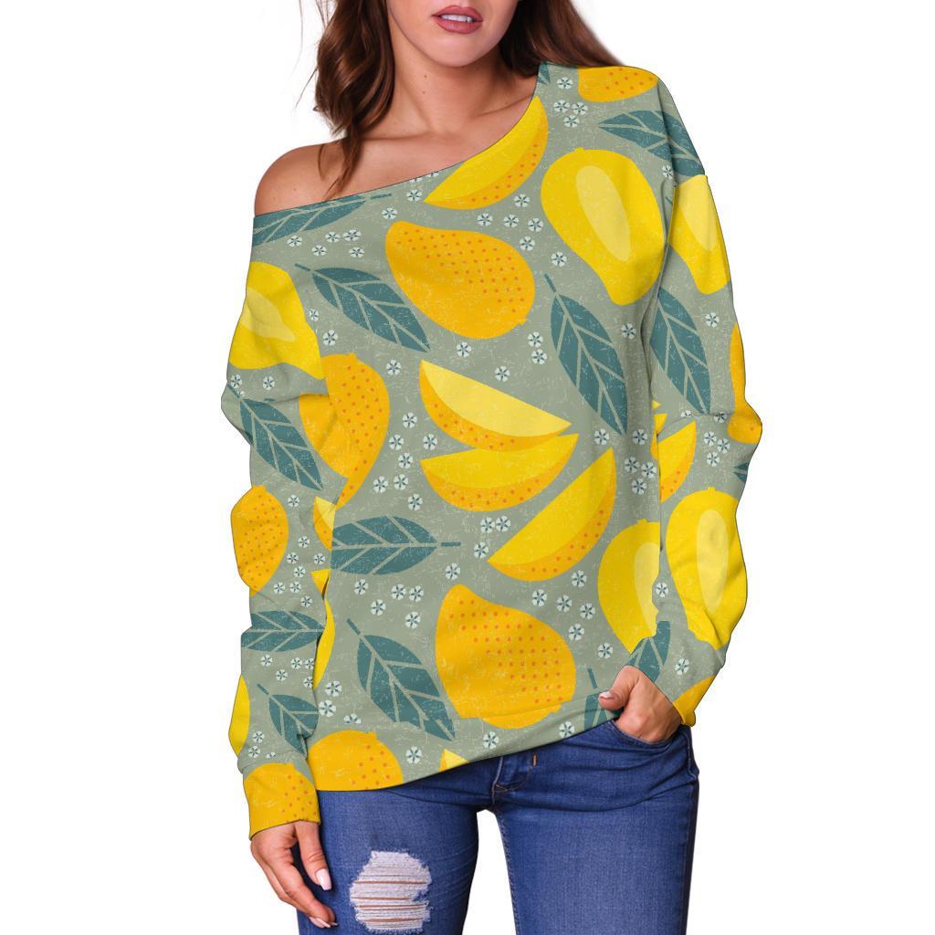 Mango Cute Print Pattern Women Off Shoulder Sweatshirt-grizzshop