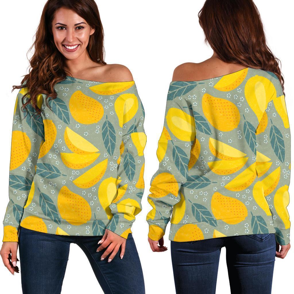 Mango Cute Print Pattern Women Off Shoulder Sweatshirt-grizzshop
