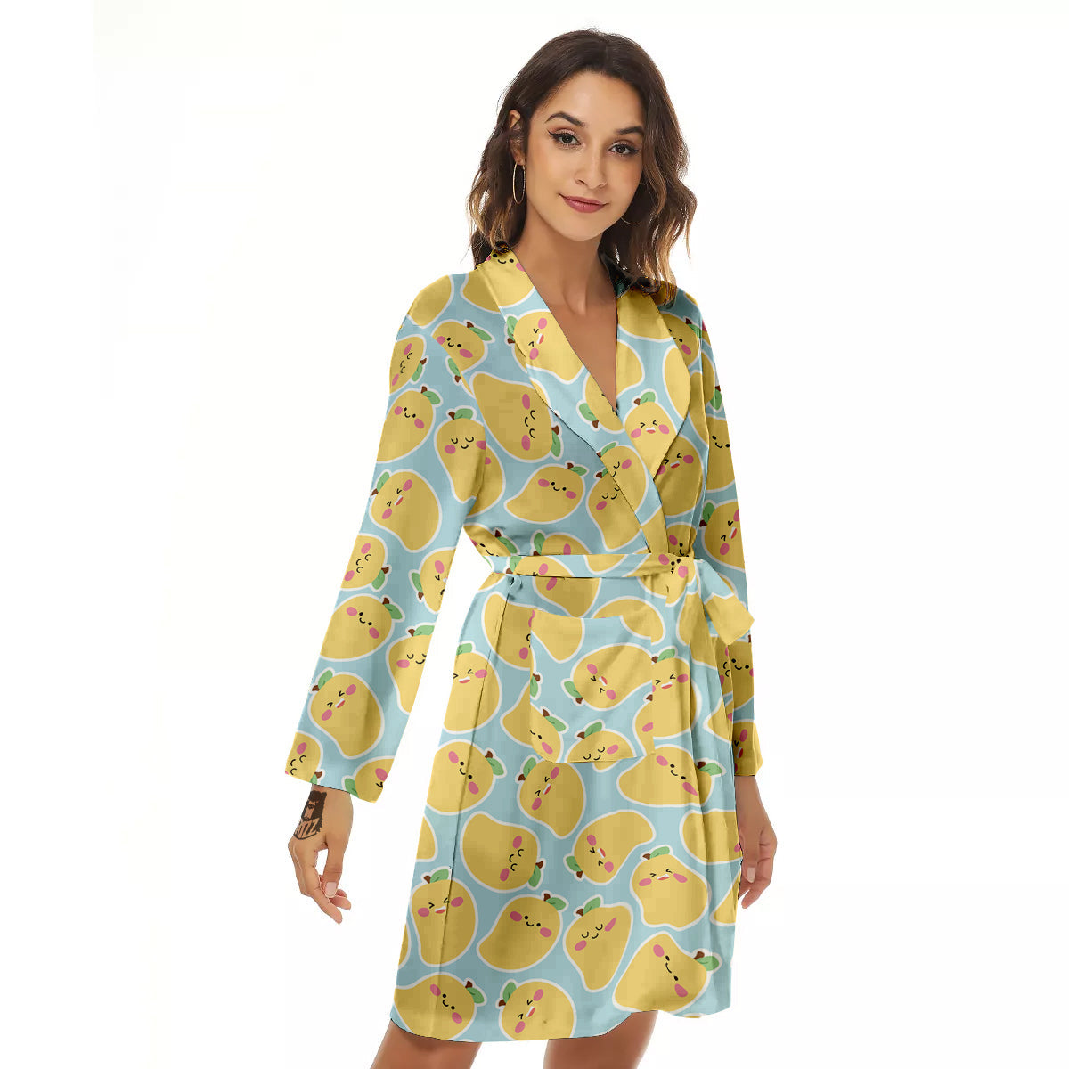 Mango Cute Print Pattern Women's Robe-grizzshop