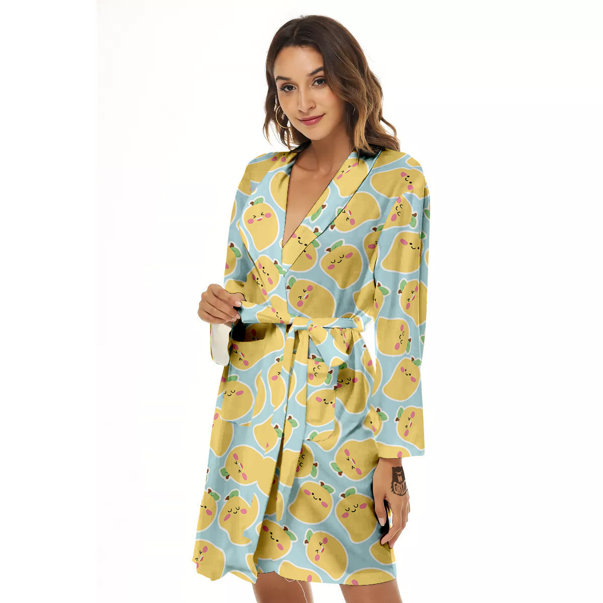 Mango Cute Print Pattern Women's Robe-grizzshop