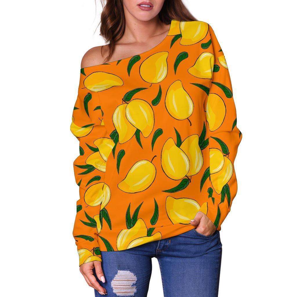 Mango Pattern Print Women Off Shoulder Sweatshirt-grizzshop