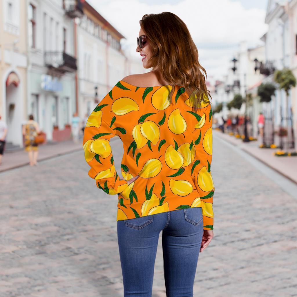 Mango Pattern Print Women Off Shoulder Sweatshirt-grizzshop