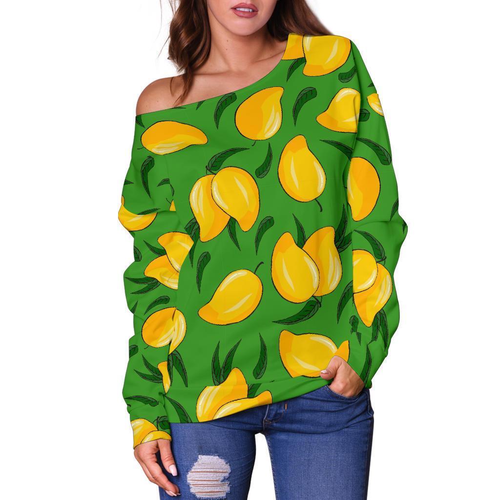 Mango Print Pattern Women Off Shoulder Sweatshirt-grizzshop