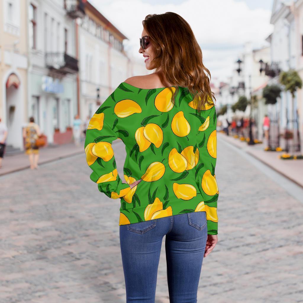 Mango Print Pattern Women Off Shoulder Sweatshirt-grizzshop