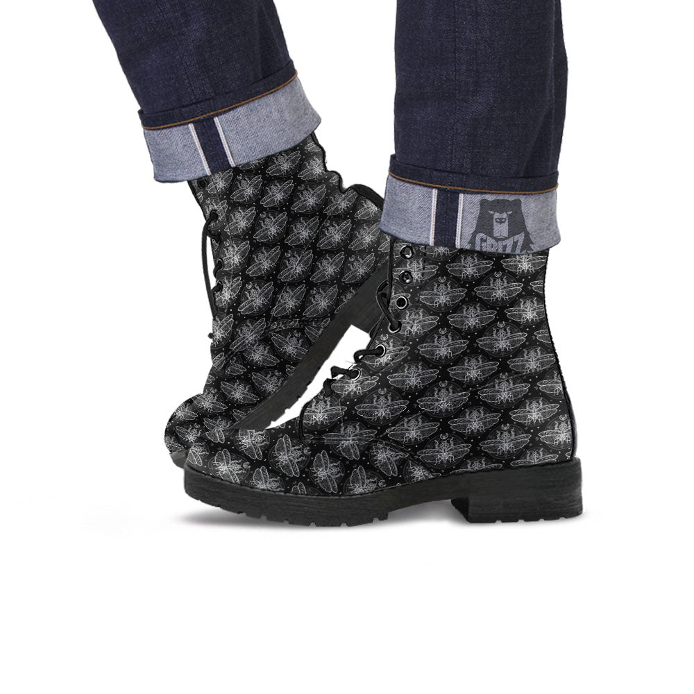 Mantis Animal Print Pattern Leather Boots-grizzshop