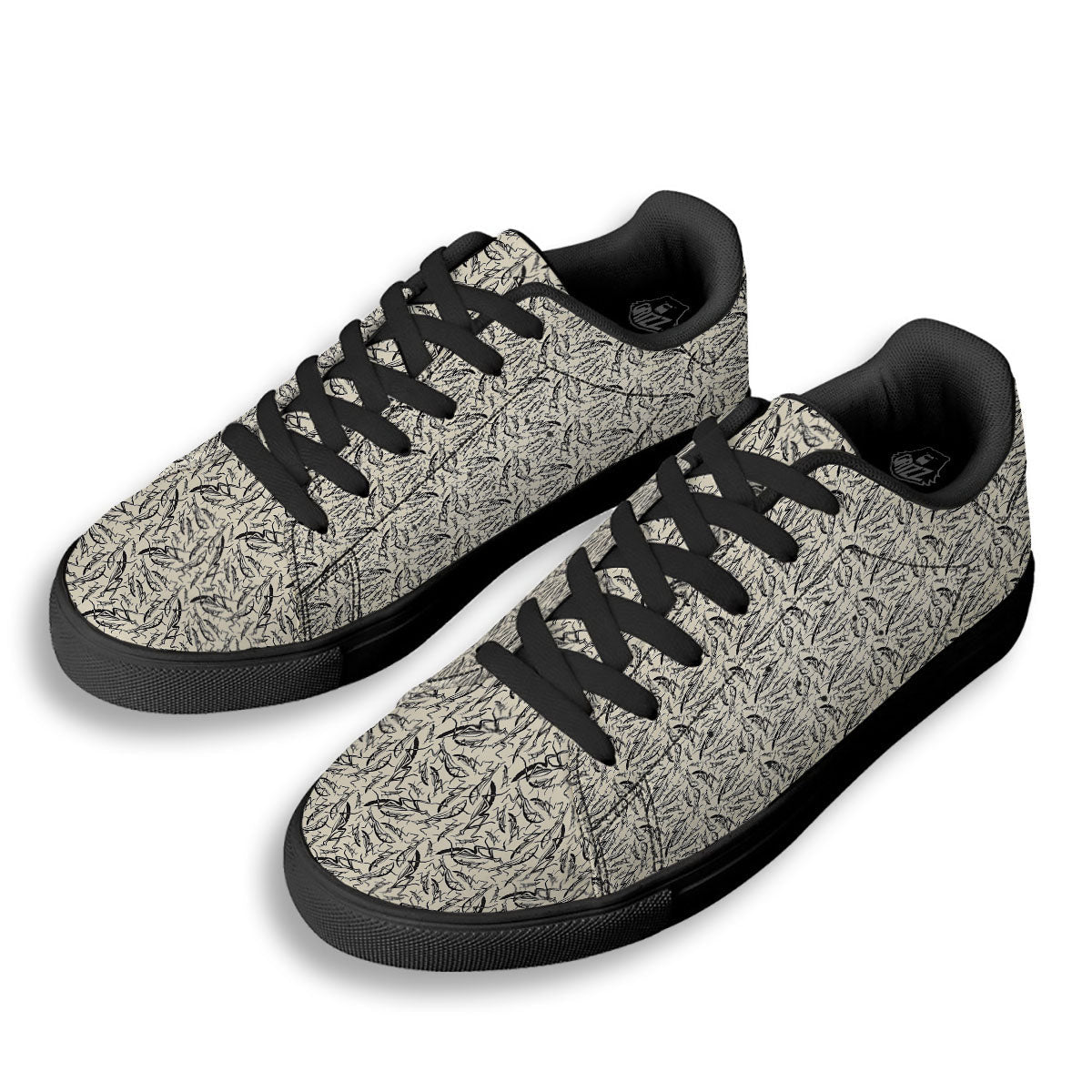 Mantis Beige And Blue Print Pattern Black Low Top Sneakers-grizzshop