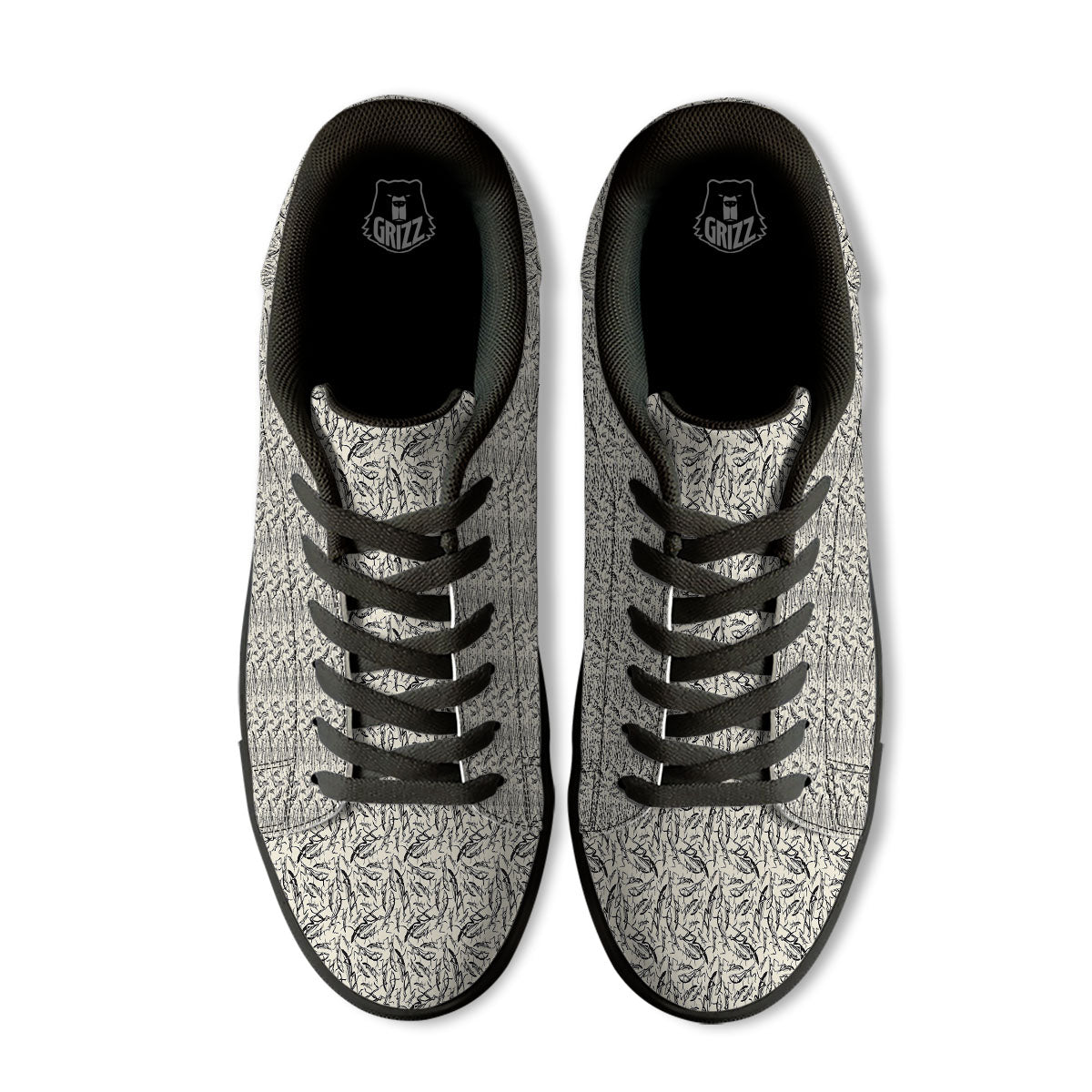 Mantis Beige And Blue Print Pattern Black Low Top Sneakers-grizzshop