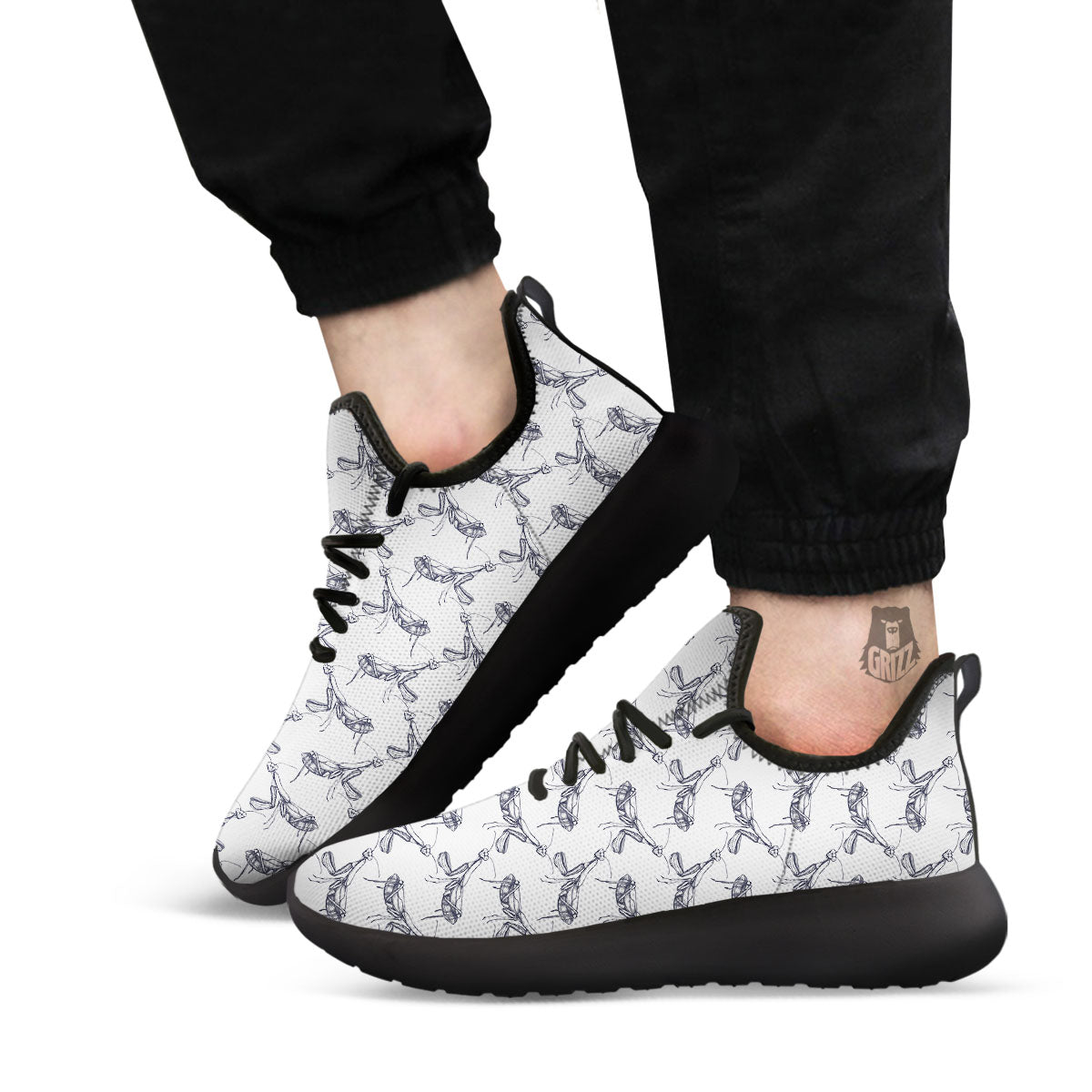 Mantis Hand Drawn Print Pattern Black Athletic Shoes-grizzshop