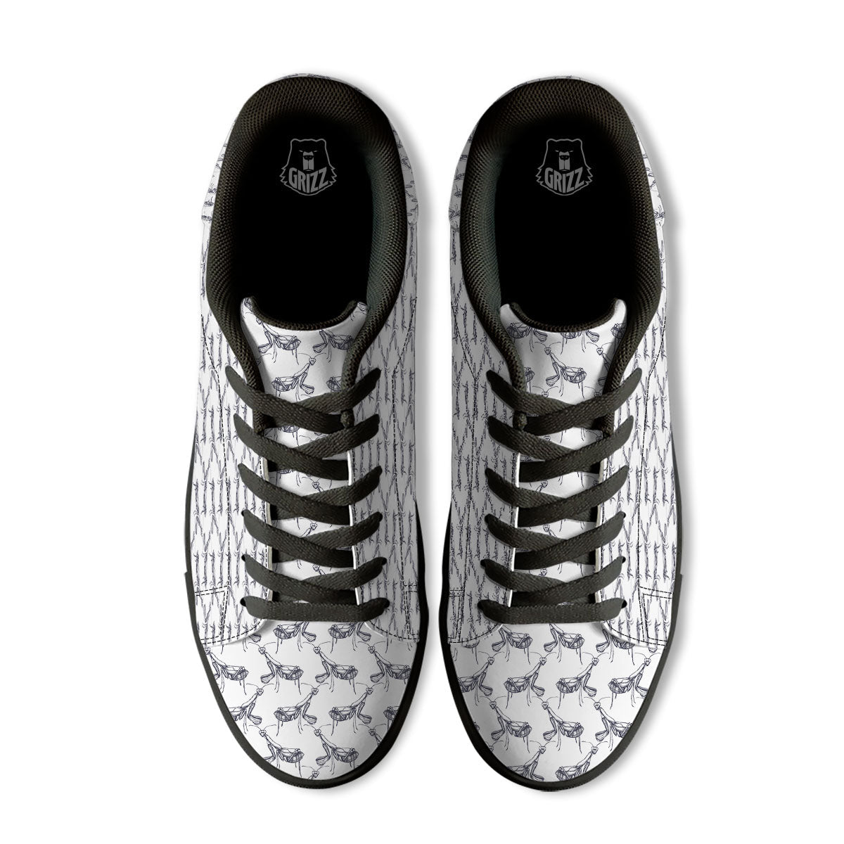 Mantis Hand Drawn Print Pattern Black Low Top Sneakers-grizzshop