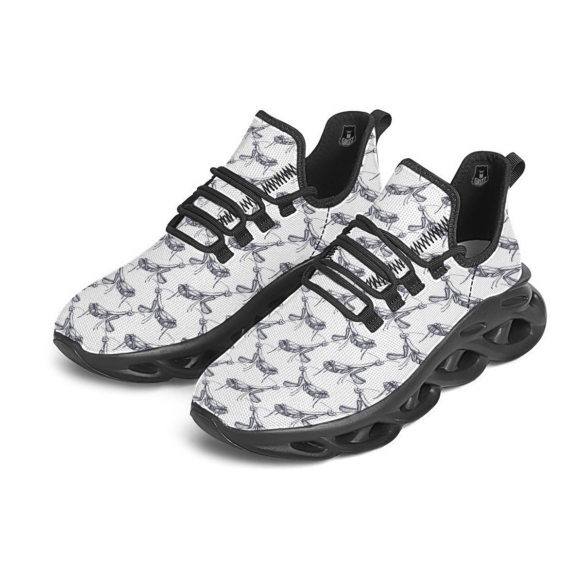Mantis Hand Drawn Print Pattern Black Running Shoes-grizzshop