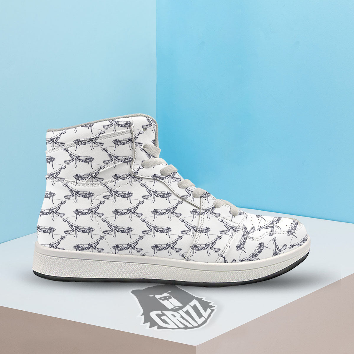 Mantis Hand Drawn Print Pattern High Top Sneakers-grizzshop