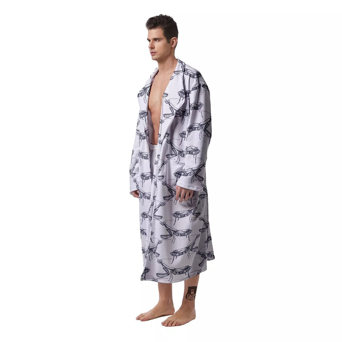 Mantis Hand Drawn Print Pattern Men's Robe-grizzshop