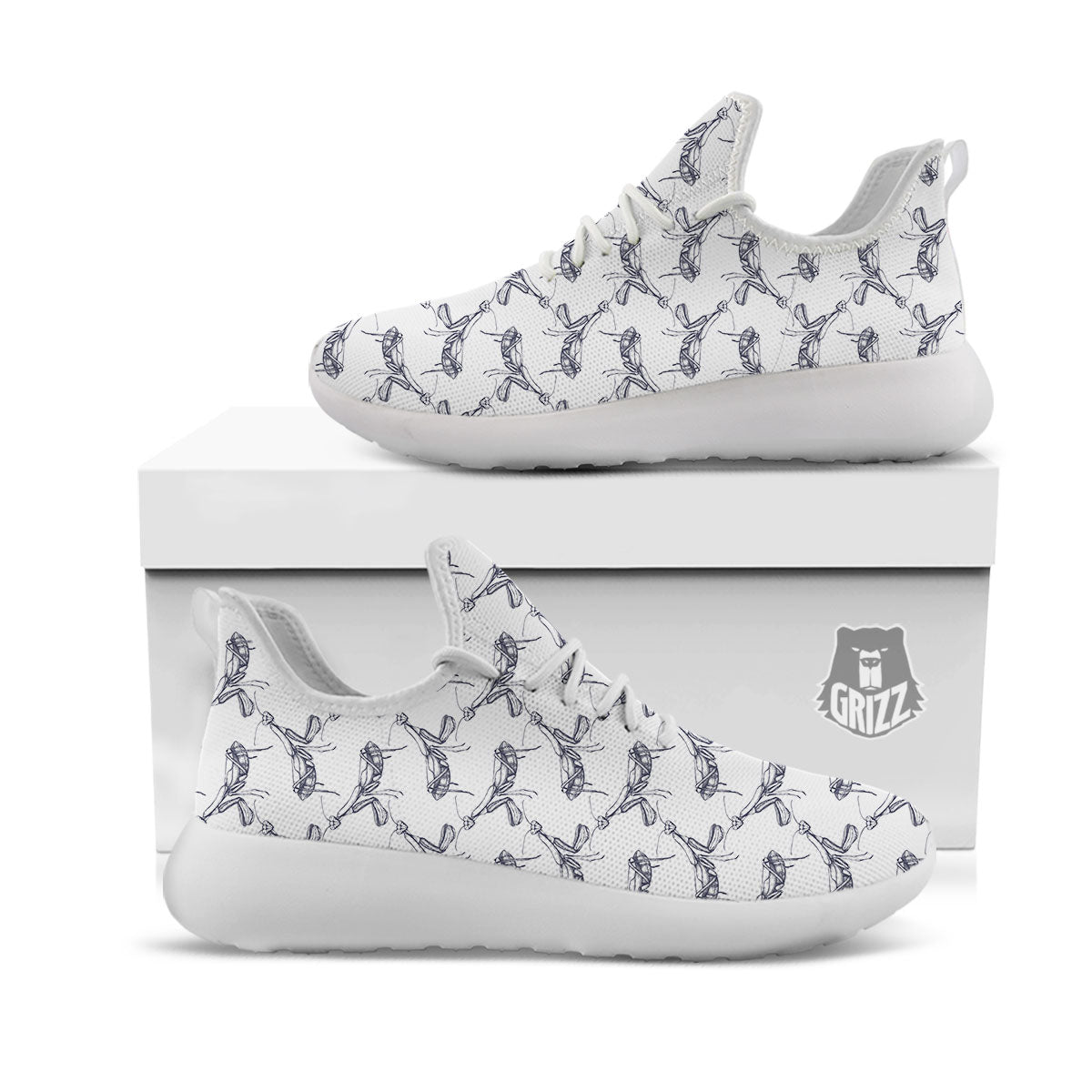 Mantis Hand Drawn Print Pattern White Athletic Shoes-grizzshop
