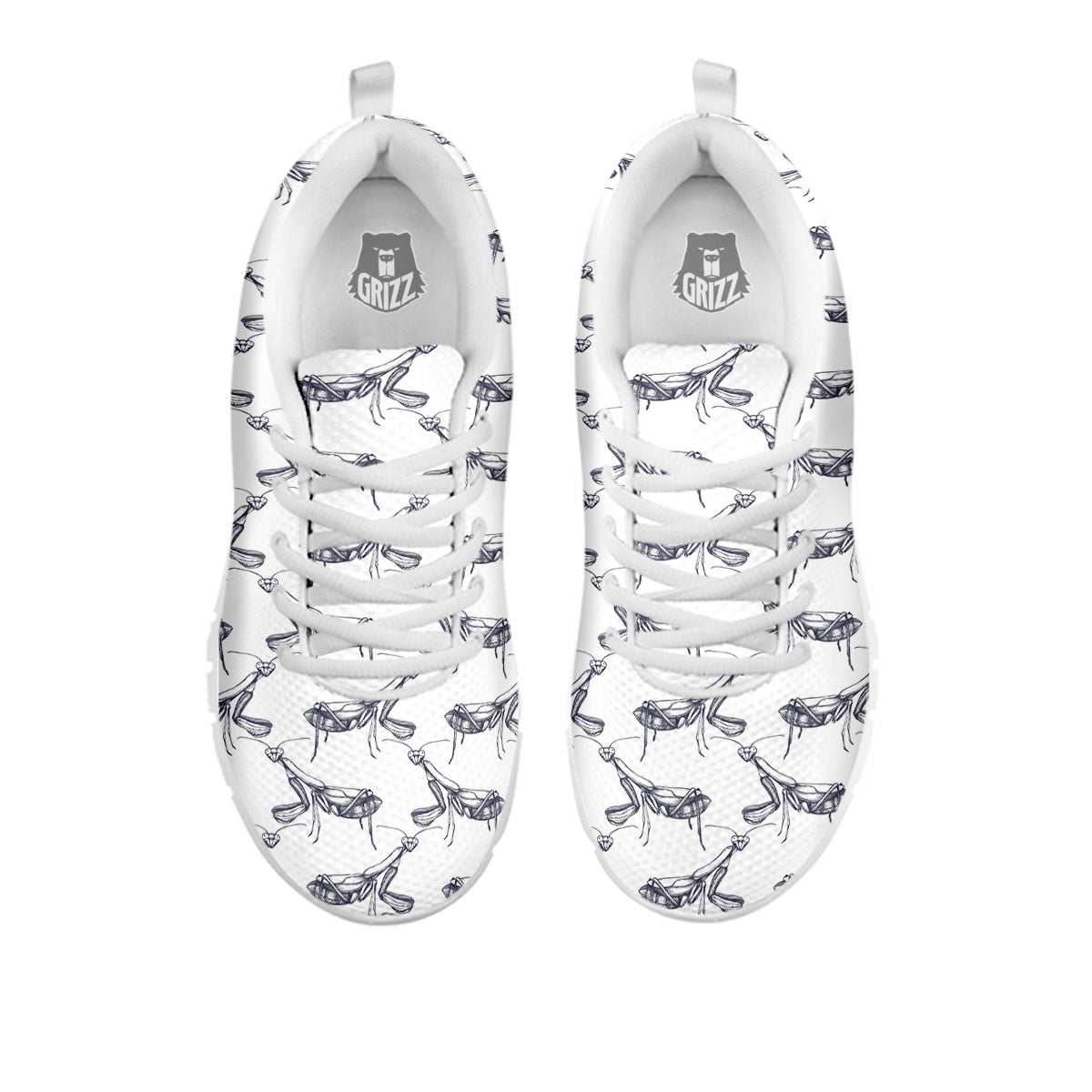 Mantis Hand Drawn Print Pattern White Sneaker-grizzshop
