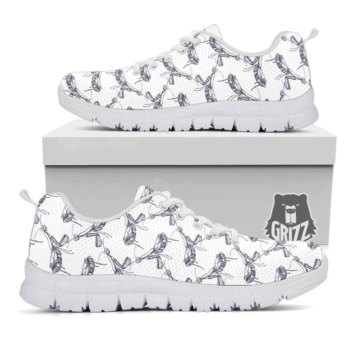 Mantis Hand Drawn Print Pattern White Sneaker-grizzshop