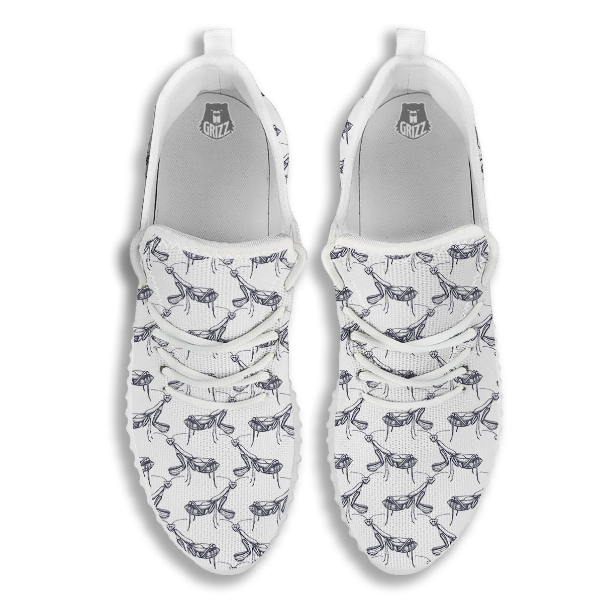 Mantis Hand Drawn Print Pattern White Walking Shoes-grizzshop