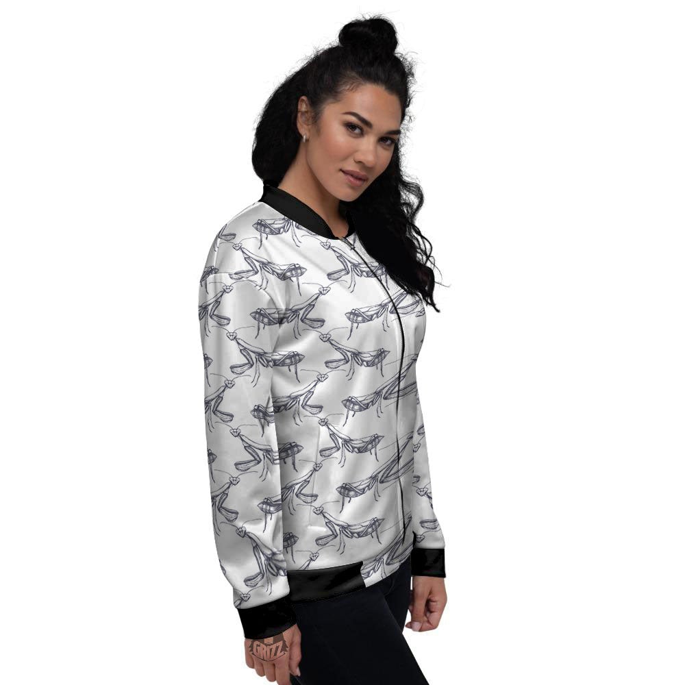 Mantis Hand Drawn Print Pattern Women's Bomber Jacket-grizzshop