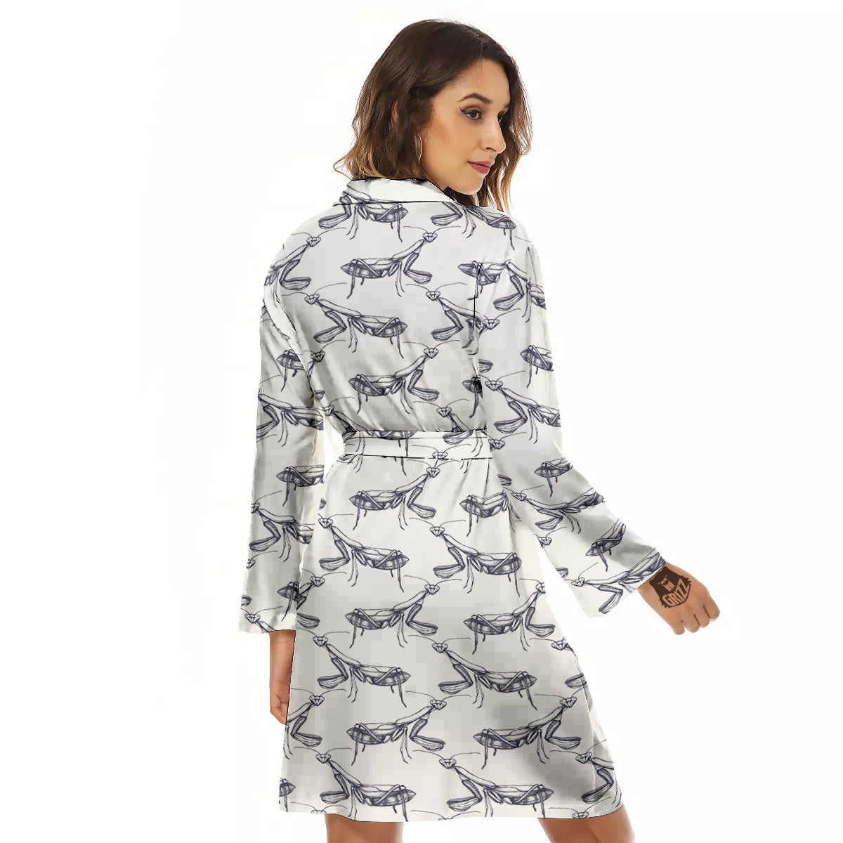 Mantis Hand Drawn Print Pattern Women's Robe-grizzshop
