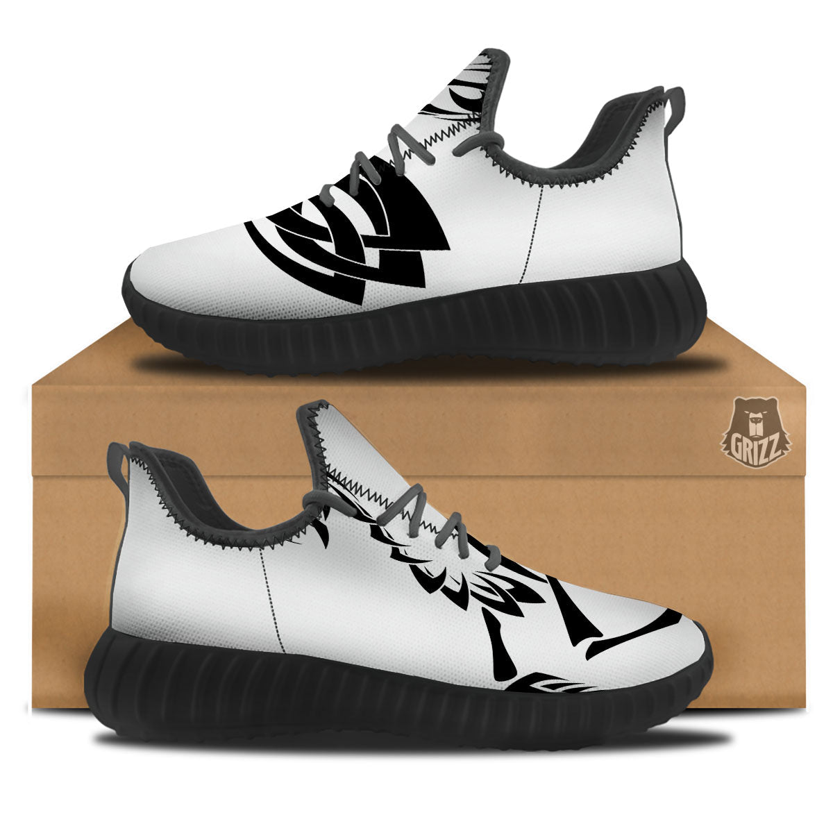 Mantis Spirit White And Black Print Black Walking Shoes-grizzshop