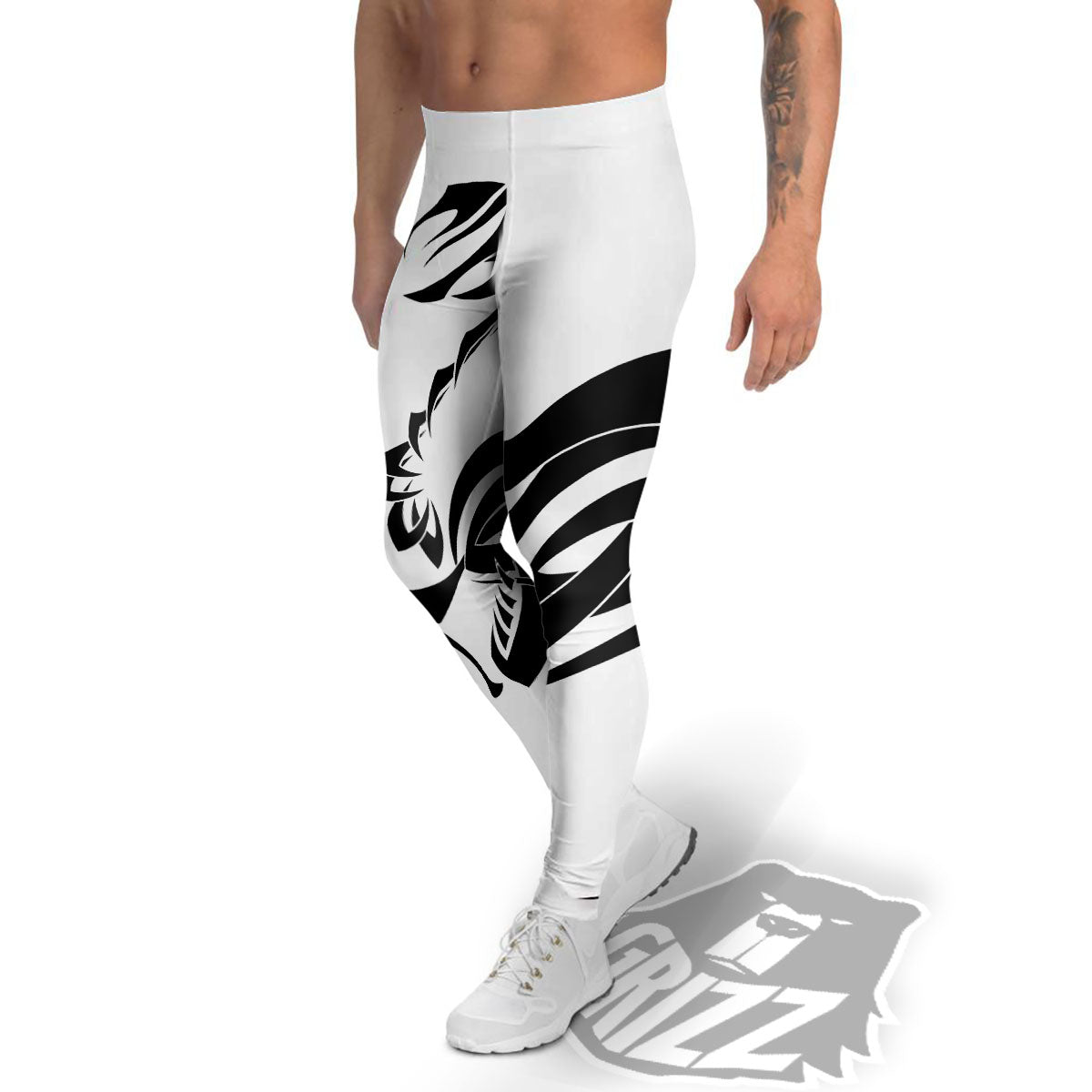 Mantis Spirit White And Black Print Men's Leggings-grizzshop
