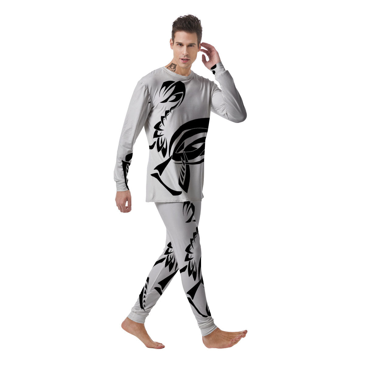 Mantis Spirit White And Black Print Men's Pajamas-grizzshop